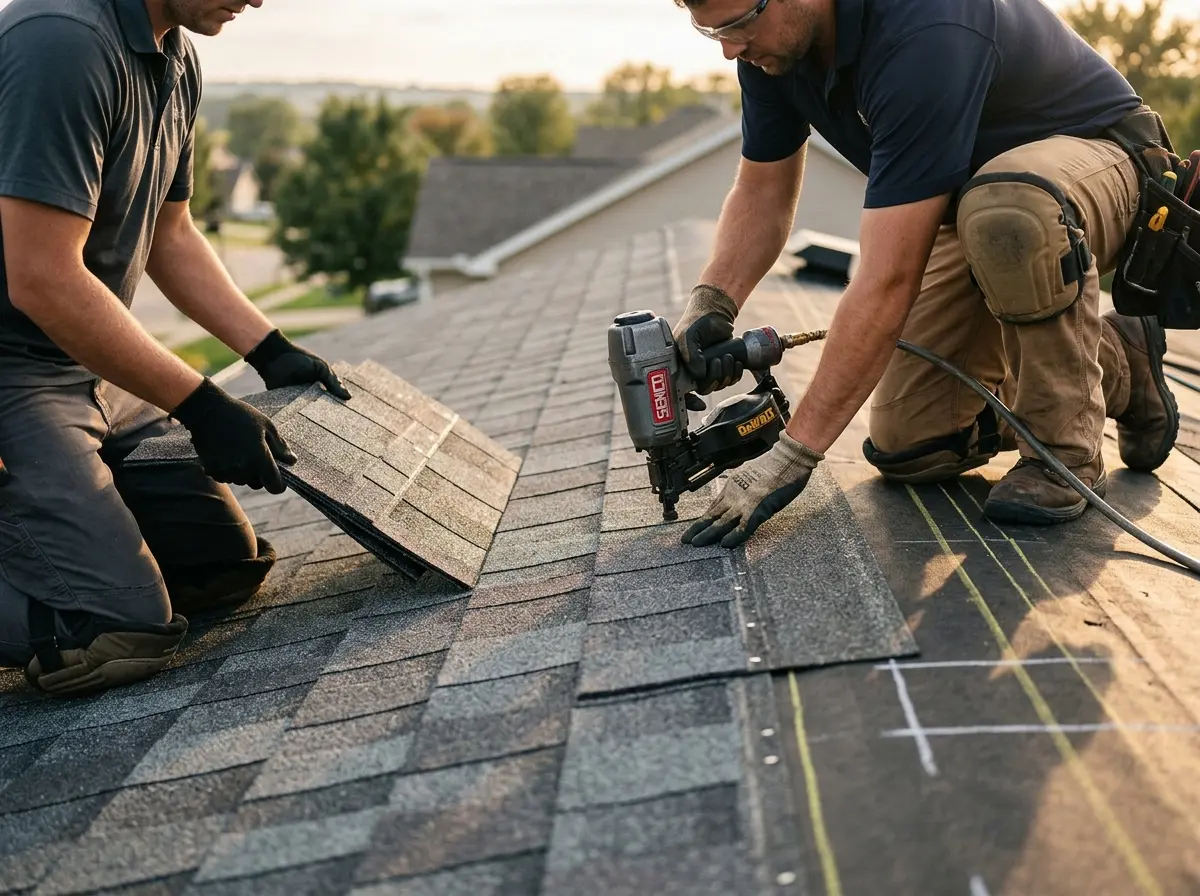 Professional roofer working on a residential roof in Spanish Fort